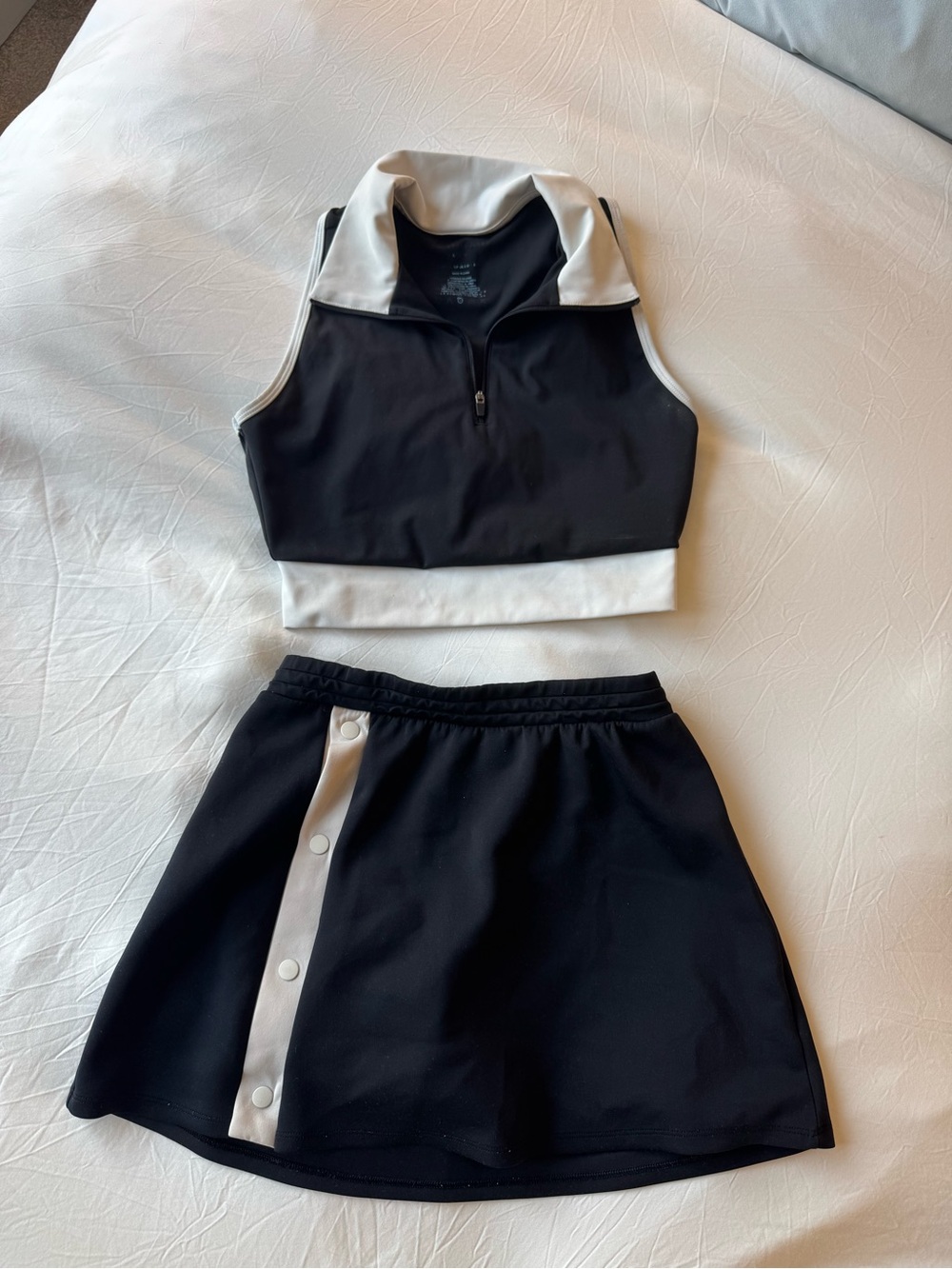 Sincerly Jules Black & White Athletic Zip Crop Top and Skort Set